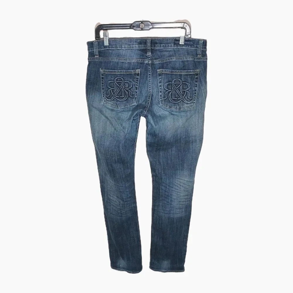 Rock & Republic Women's Dark Blue Denim Bootcut Straight Leg Jeans Sz 14 $225